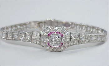 ART DECO Platinum Diamond &Ruby Bracelet - 2