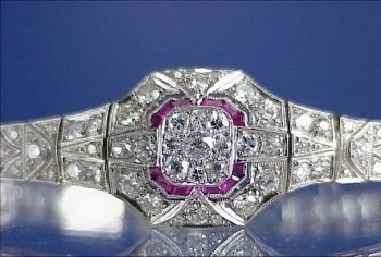 ART DECO Platinum Diamond &Ruby Bracelet - 3
