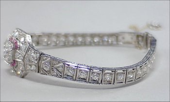 ART DECO Platinum Diamond &Ruby Bracelet - 4