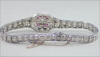 ART DECO Platinum Diamond &Ruby Bracelet - 7