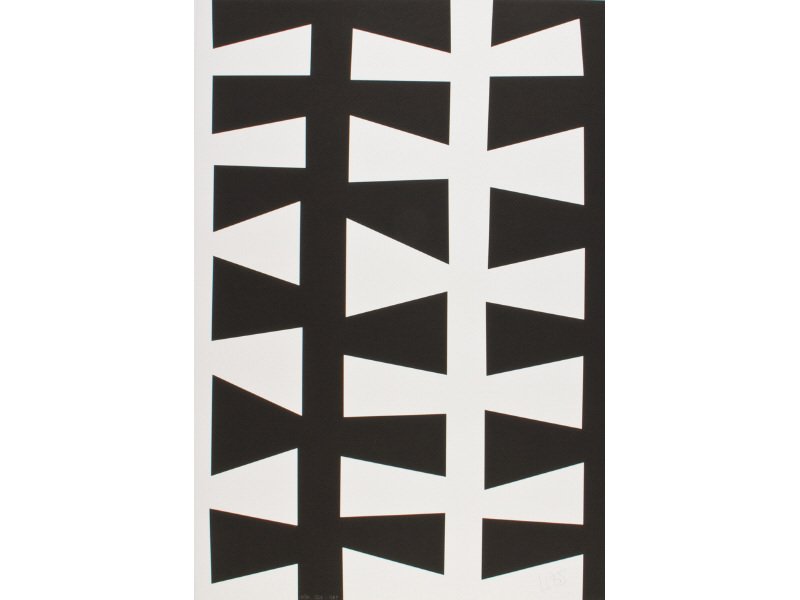 Leon Polk Smith -Serigraph Hoffman Edition Screen Print: Leon Polk Smith (Native American, 1909-1996) "Black and White Repeat" Serigraph Hoffman Edition - Germany. Signed LPS numbered 60/90 - 1952-1987. The serigraph screenprint on wove paper has the Crysse