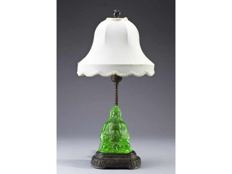 Art Deco Cambridge Vaseline Glass Buddha Lamp Feb 09, 2014 Myers