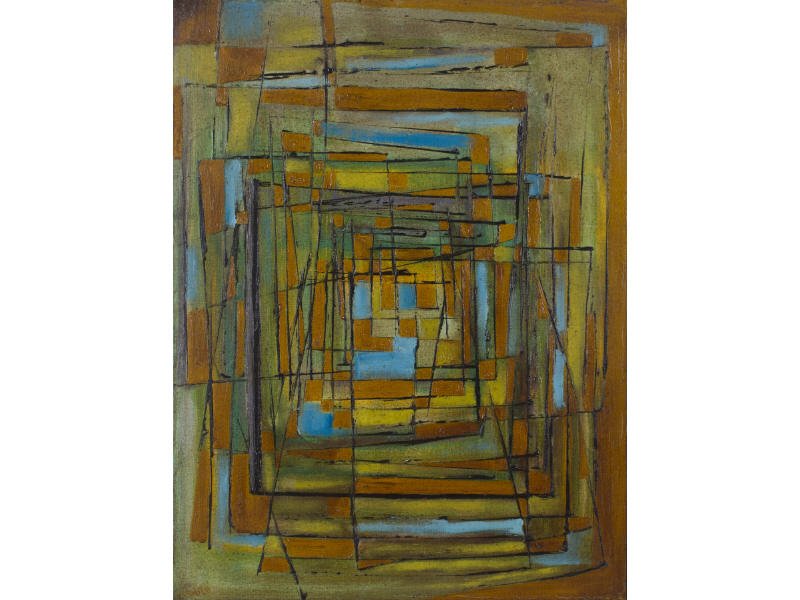 V Smith (American 20C) Projection" Oil Painting": V. Smith (American 20C) " Projection" Titled on the back. Oil on canvas. Measures 24" high, 18" wide. In good condition.