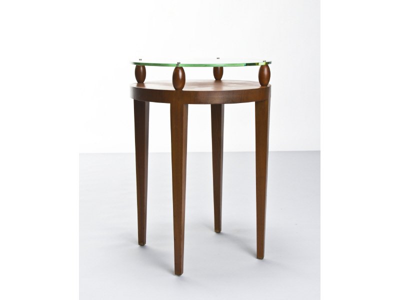 Attributed Gilbert Rohde Art Deco Side Table: Attributed Gilbert Rohde Table for Herman Miller. Walnut, Glass, and Brass construction. Circa 1949. Unmarked. Good condition with light wear to finish from age and use. Measures 28"H x 20"D