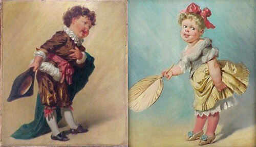 2 Eugen Klimsch 19C. Children Painting s: Eugen Johann Georg Klimsch, Attributed To (1838-1876) "Young Gentleman" and "Young Lady" pair of paintings. Oil on artist board. Each measures 20 3/4" x 18". Both are signed on verso in pencil "Eugen