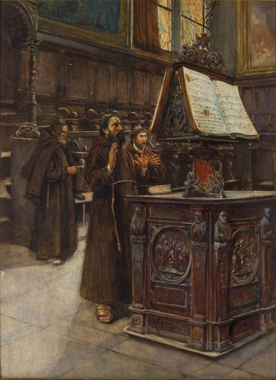 Diani, Augusto (Italian, 19C) Monks Cathedral Painting (1 of 9)