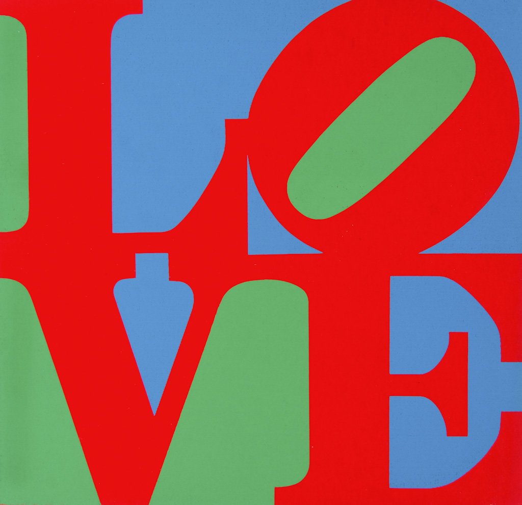 Indiana, Robert (Amer. 1928-) “LOVE” Screenprint Card: Indiana, Robert (American 1928-) “Love.” Greeting Card. Screenprint in colors (as a Christmas or greeting card). Original 1965 Museum of Modern Art, NY Screenprint. Includes the original envelope.