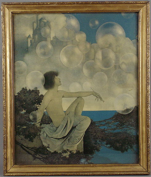 Original Maxfield Parrish Air Castles Print: Original Maxfield Parrish Air Castles PrintMaxfield Parrish "Air Castles" Original Print 1904. The Maxfield Parrish print is an authentic print, but not in great condition. There is loss mostly under