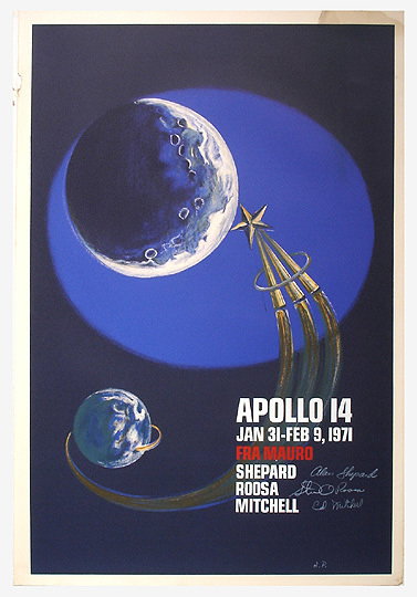 Original Astronaut Signed Apollo 14 Moon A/P Poster