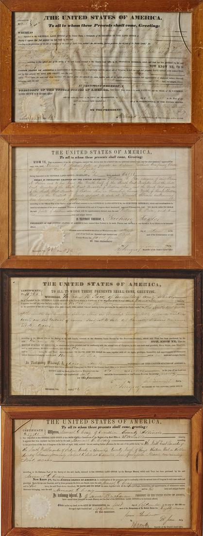 Four signed 19th Century Presidential Land Grants: Four 19th Century Presidential Land Grants - Secretary signed. The documents are signed Martin Van Buren, James Buchanan, and two Zachary Taylors. All appear to be signed by another hand other than th