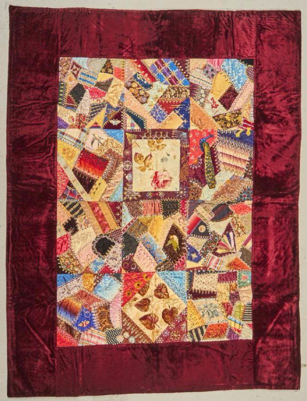 Silk and Velvet 19C Handmade Crazy Quilt Feb 05, 2017 Myers Fine