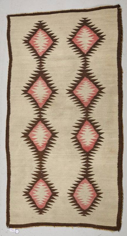 Old Navajo Native American Indian Rug ex LP Smith: Old Navajo Native American Indian 8 Medallion Rug. The rug is from the estate of NY artist Leon Polk Smith (1906-1996). The rug has fading and it is dirty but a nice old rug. Measures 63 inches long b