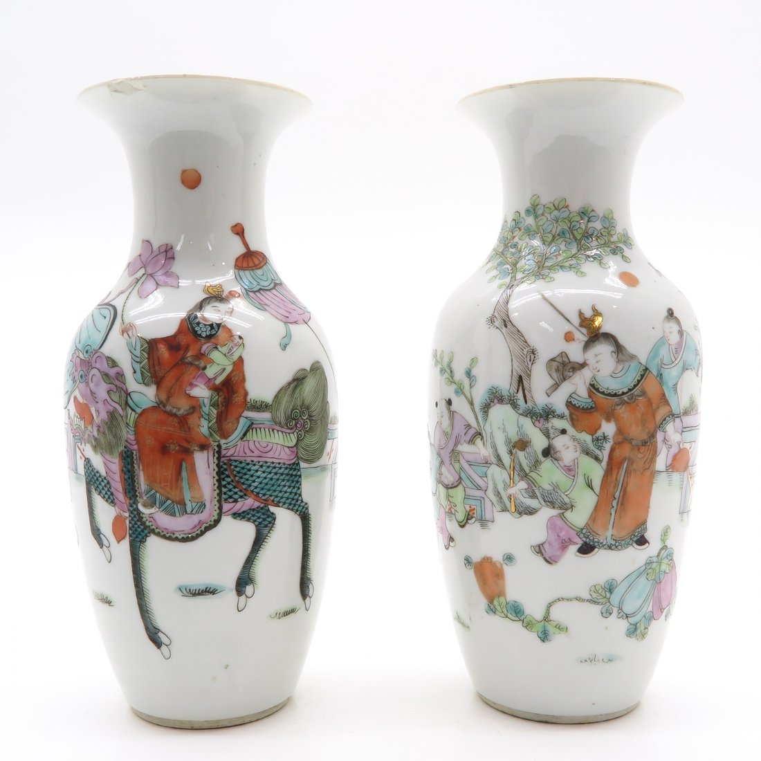 Lot of 2 China Porcelain Polychrome Decor Vases (1 of 6)