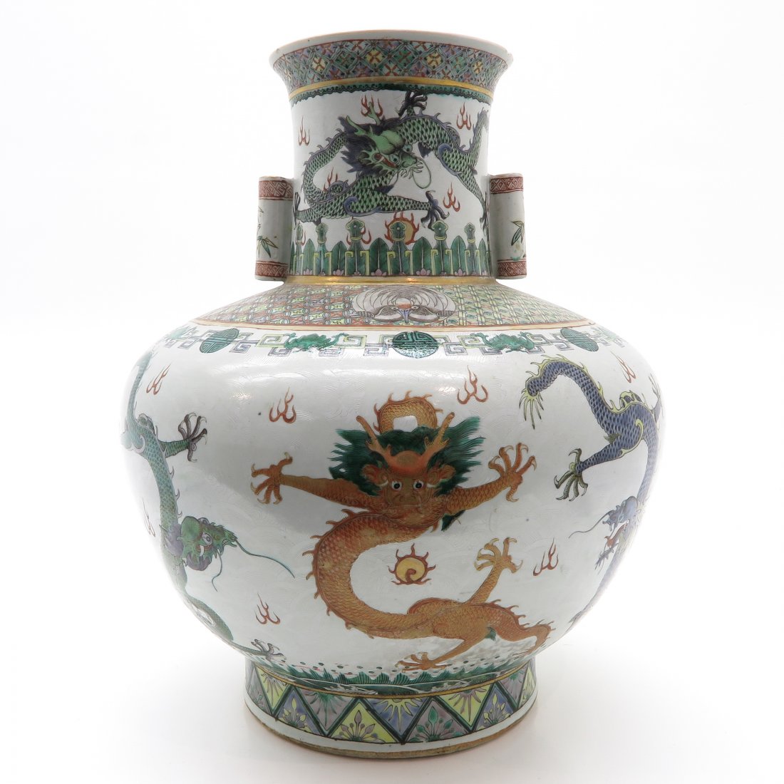 China Porcelain Sgraffito and Famille Verte Decor Vase (1 of 6)
