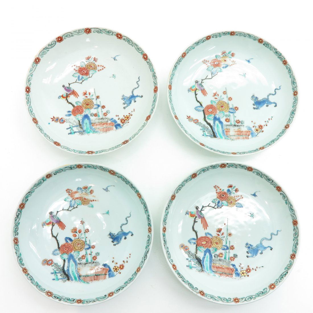 Lot of 4 18th Century Polychrome Decor Plates (1 of 2)