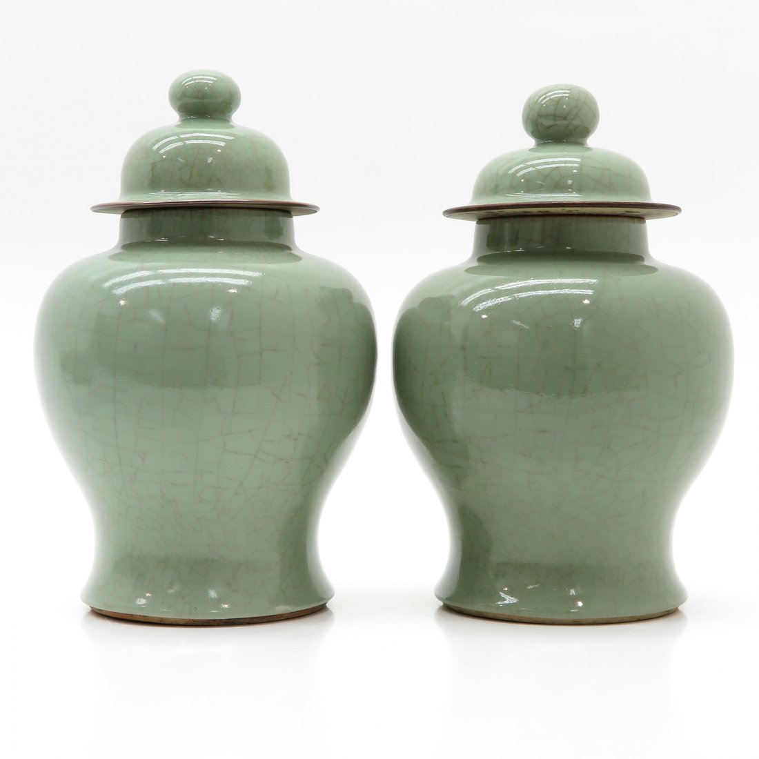 Lot of 2 China Porcelain Celadon Lidded Vases (1 of 6)