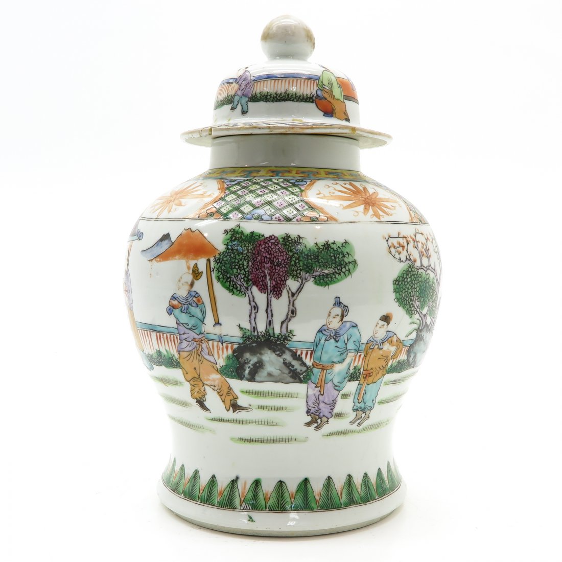 China Porcelain Polychrom Decor Lidded Vase (1 of 6)