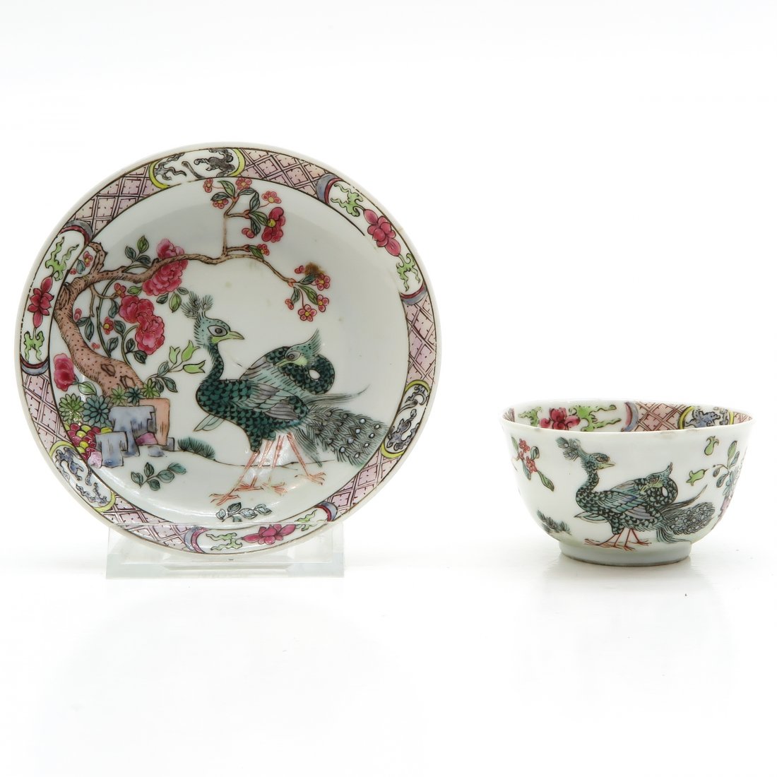 China Porcelain Polychrome Decor Cup and Saucer (1 of 6)
