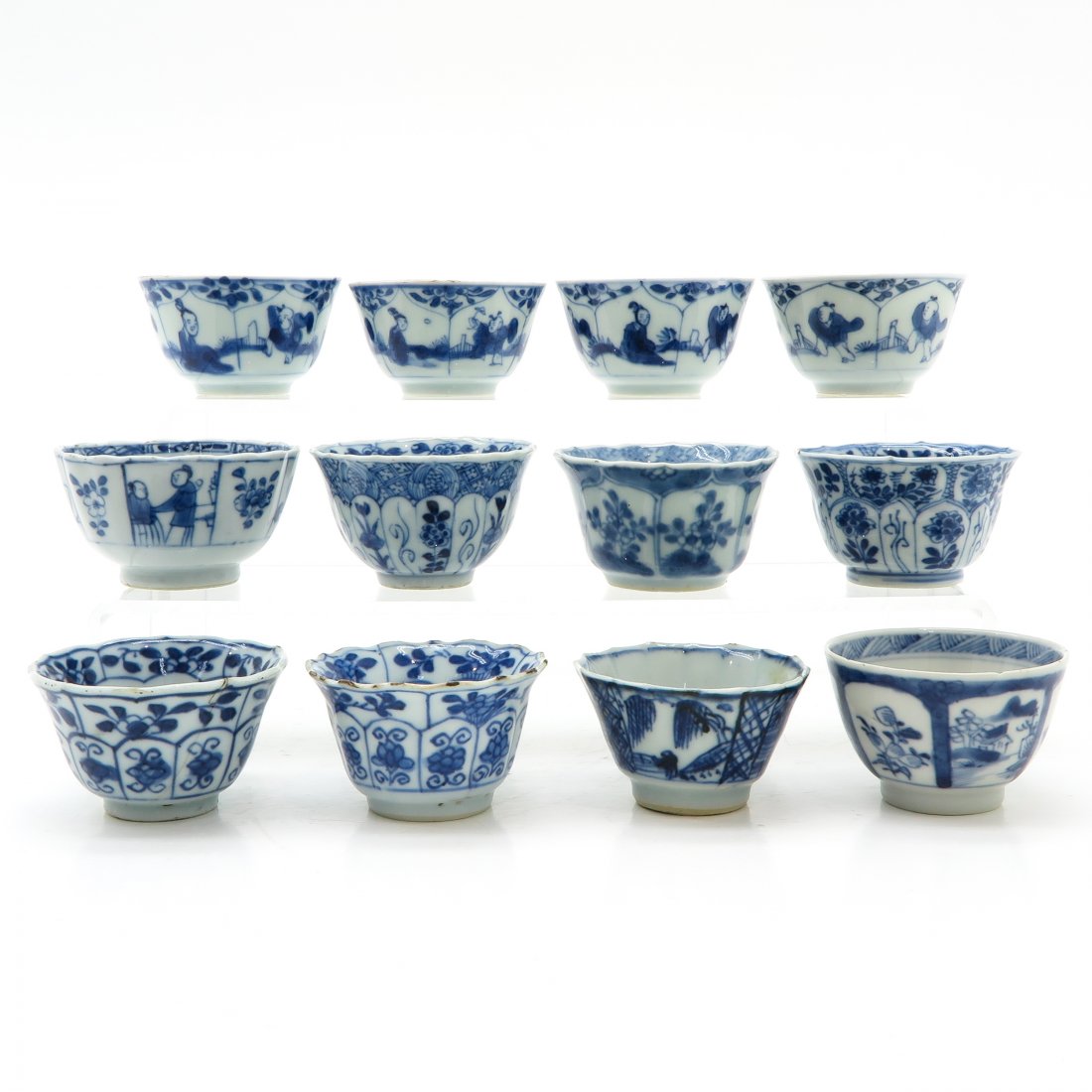 Lot of 12 China Porcelain Cups: Including 18th Century, 7 cm. in diameter, hairline and fritting.