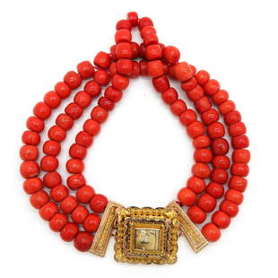 19th Century Red Coral Necklace on 14KG Clasp: Coral is 11 - 14 mm. in diameter, 316 gram.