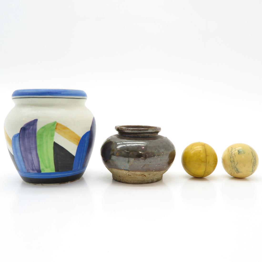 Diverse Lot Including 2 Billiard Balls: Largest is 15 cm. tall.