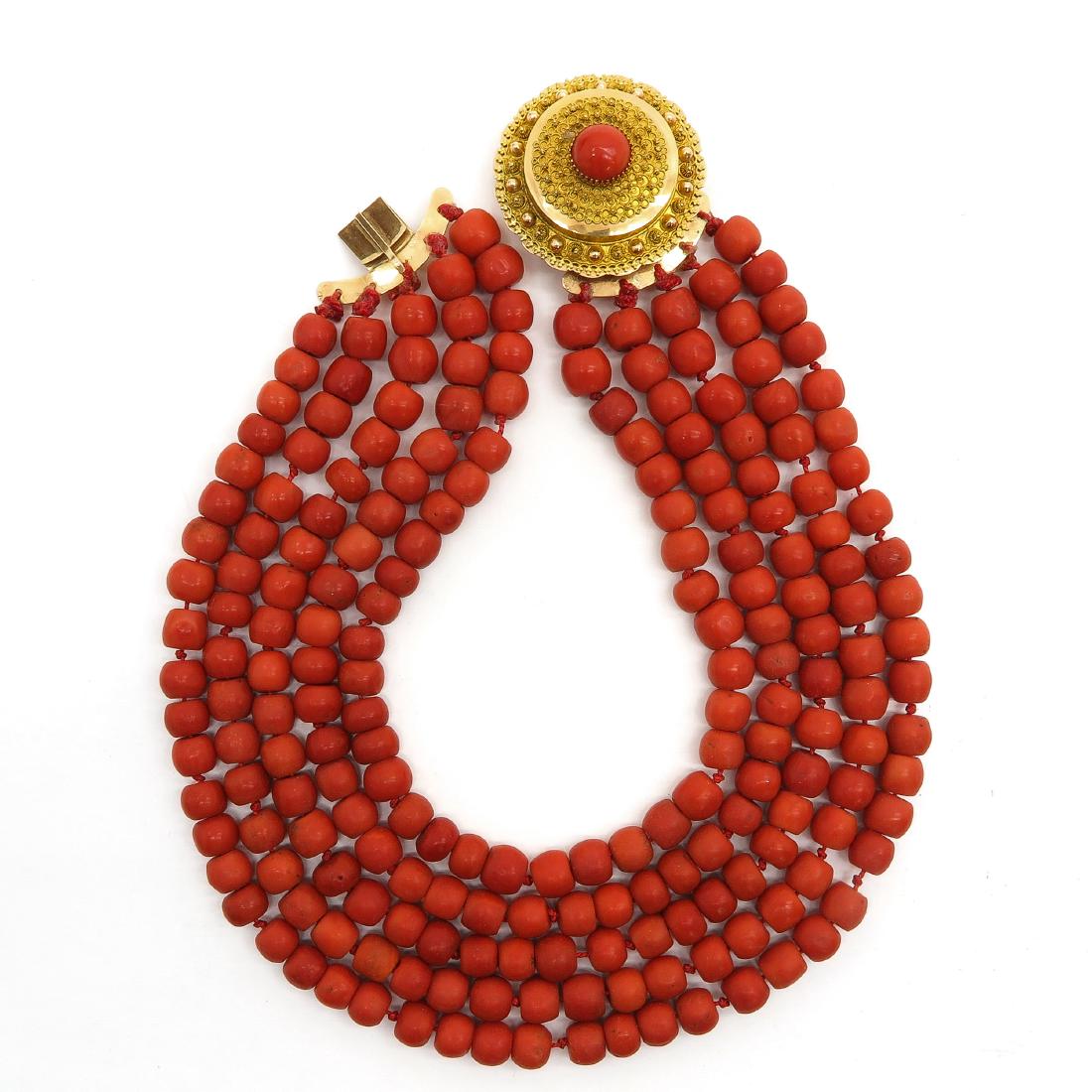 19th Century 5 Strand Red Corla Necklace on 14KG Clasp (1 of 3)