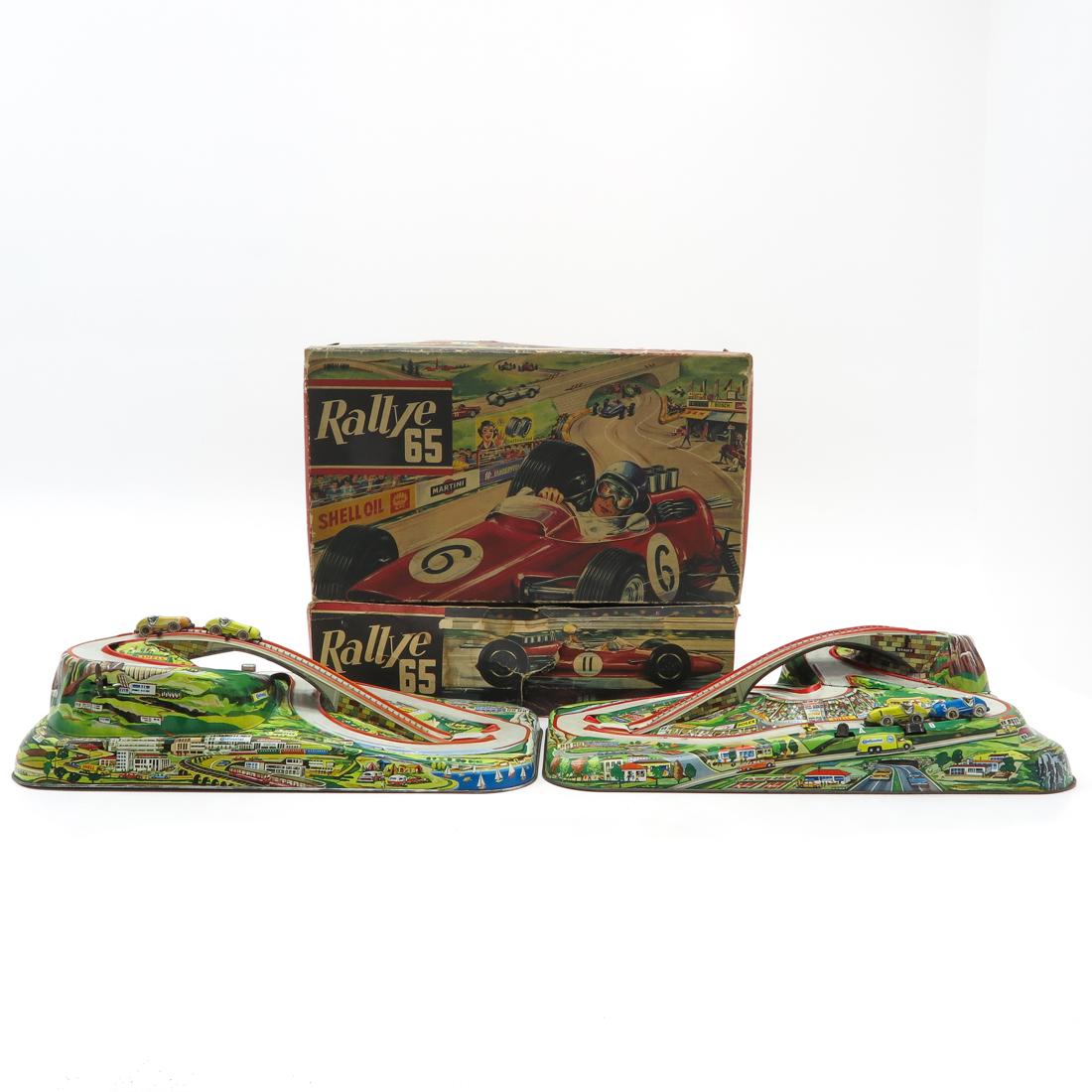 Lot of 2 Vintage Rallye 65 Tin Racetracks (1 of 3)