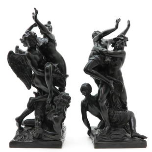 Pair of 18th Century Sculptures: After Gaspard Marsy and Francois Girardon, depicting people with angels, 55 cm. tall.