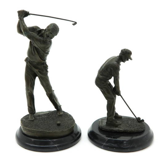 Lot Of 2 Bronze Sculptures Depicting Golfers