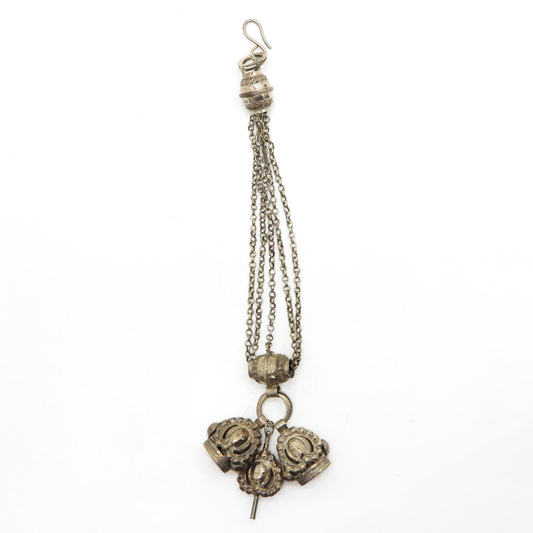 19th Century Dutch Silver Watch Chain with Key and Fobs (1 of 2)