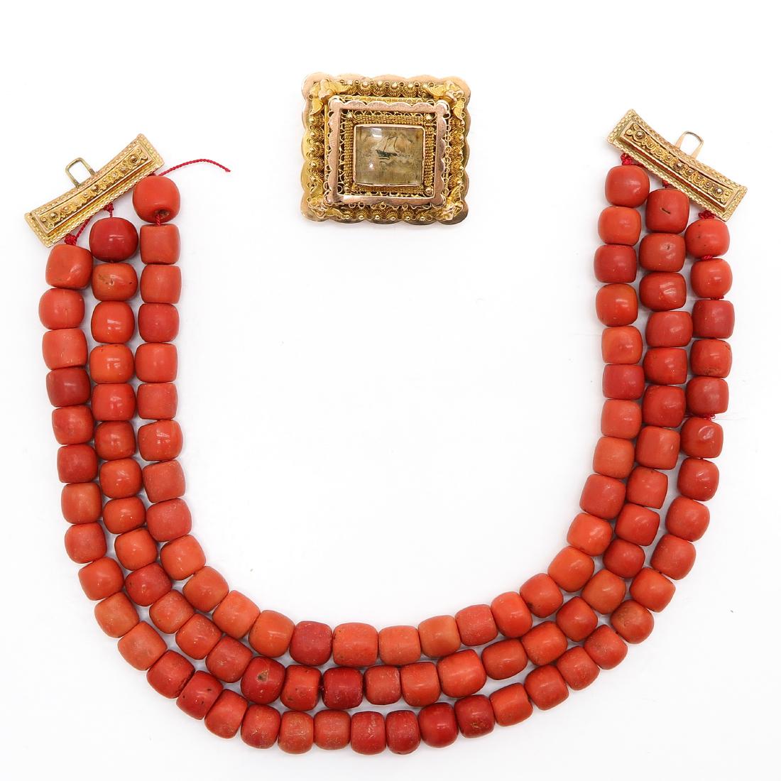 19th Century 3 Strand Red Coral Necklace on 14KG Clasp (1 of 2)