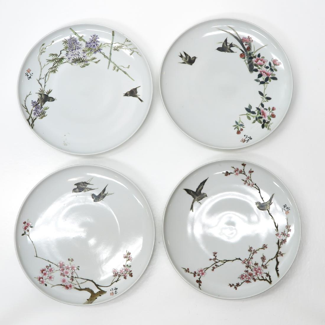 Lot of 4 Polychrome Footed Plates (1 of 2)