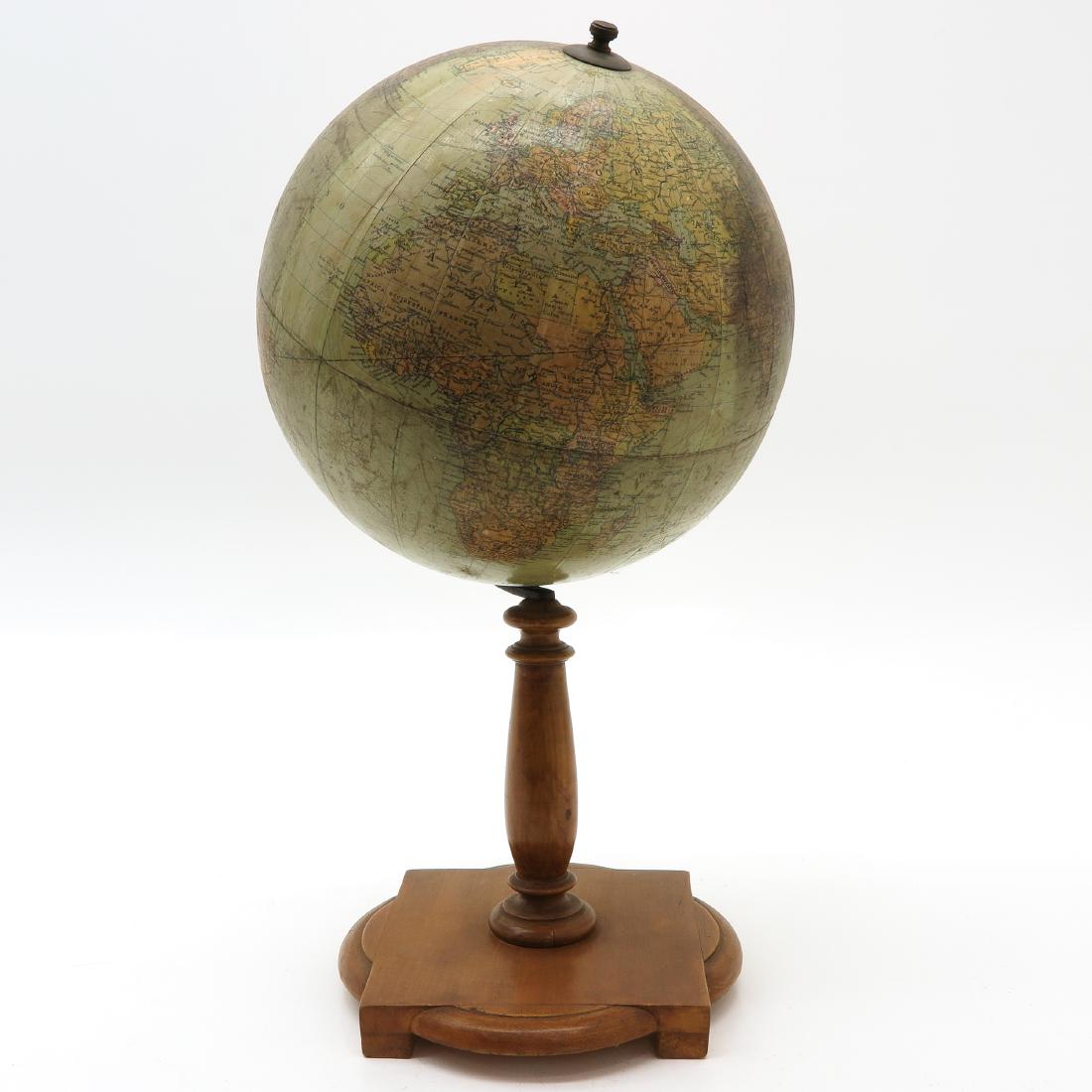 Globo Terrestrial Globe 1930: Antonio Vallardi, Italy, 35 cm. in diameter, 63 cm. tall.