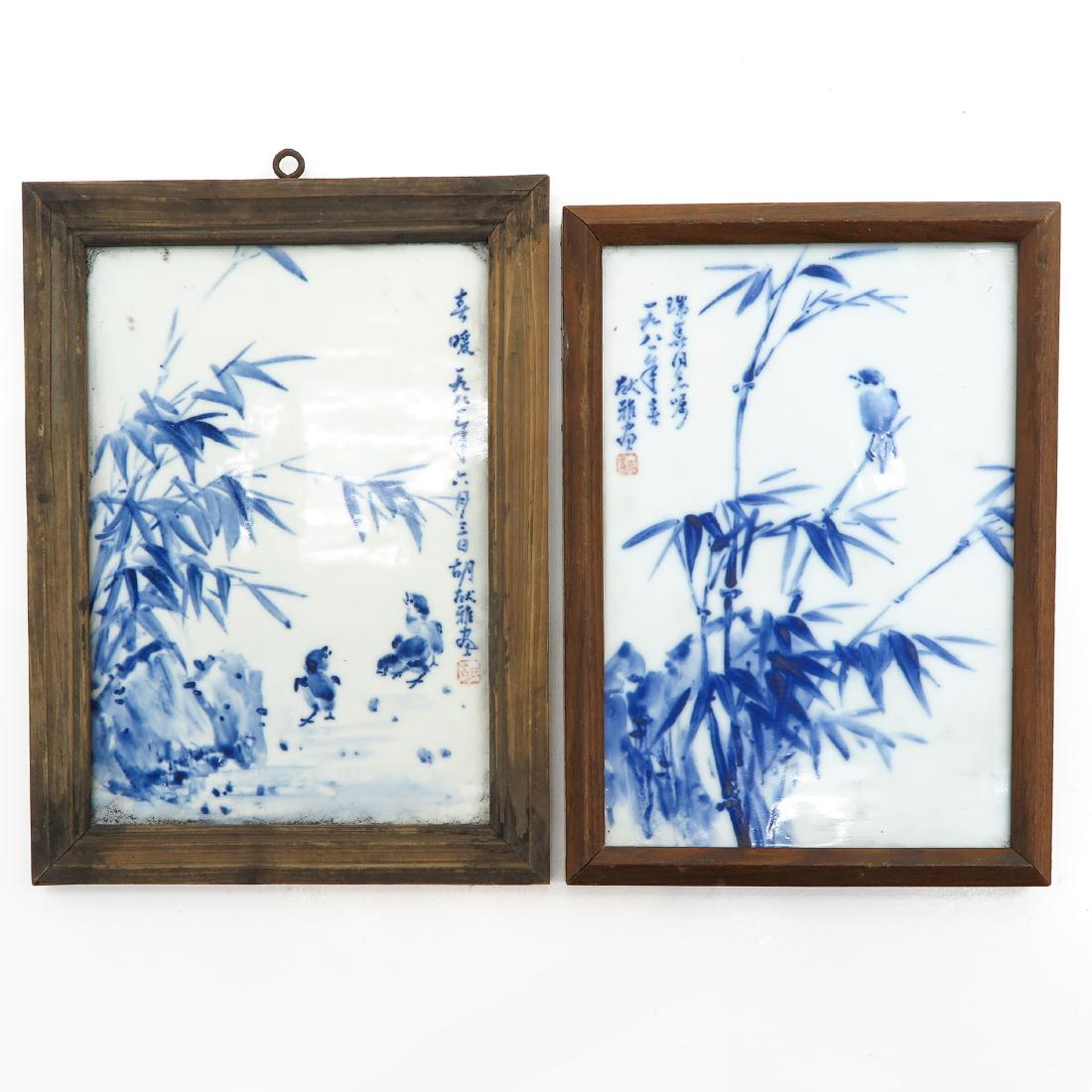 Lot of 2 Blue and White Decor Tiles (1 of 4)