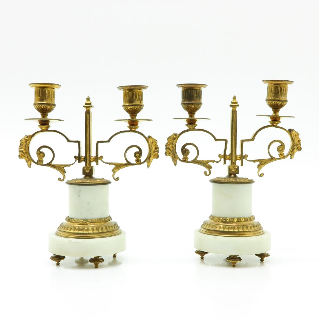 A Pair of Gilt Bronze and White Marble Candlesticks (1 of 6)