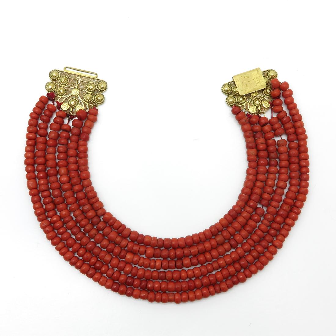 A 19th Century 6 Strand Red Coral Necklace  14KG Clasp (1 of 1)