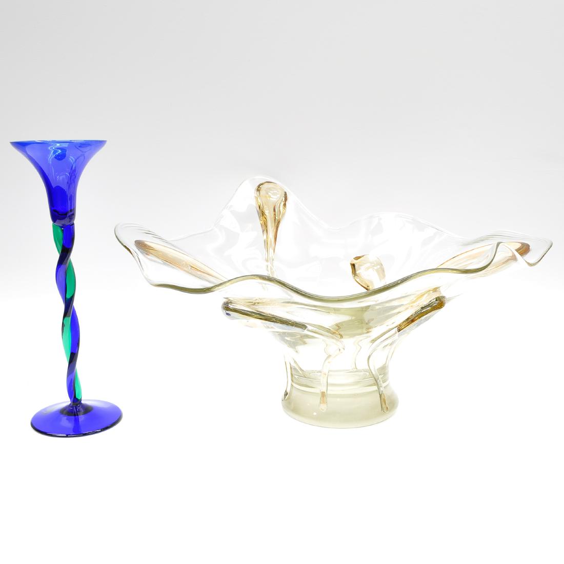 Two Pieces of Art Glass: Including large centerpiece signed 54 x 29 cm.