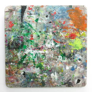 An Oil on Panel Signed Shozo Shimamoto: Abstract, 80 x 80 cm.