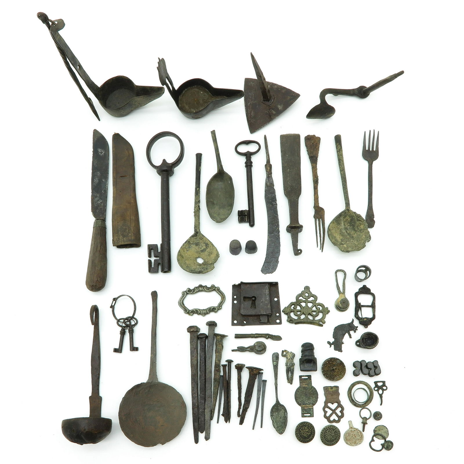 A Diverse Collection of Ship Wreck Finds: Including cast iron oil lamps, 32 cm. tall.