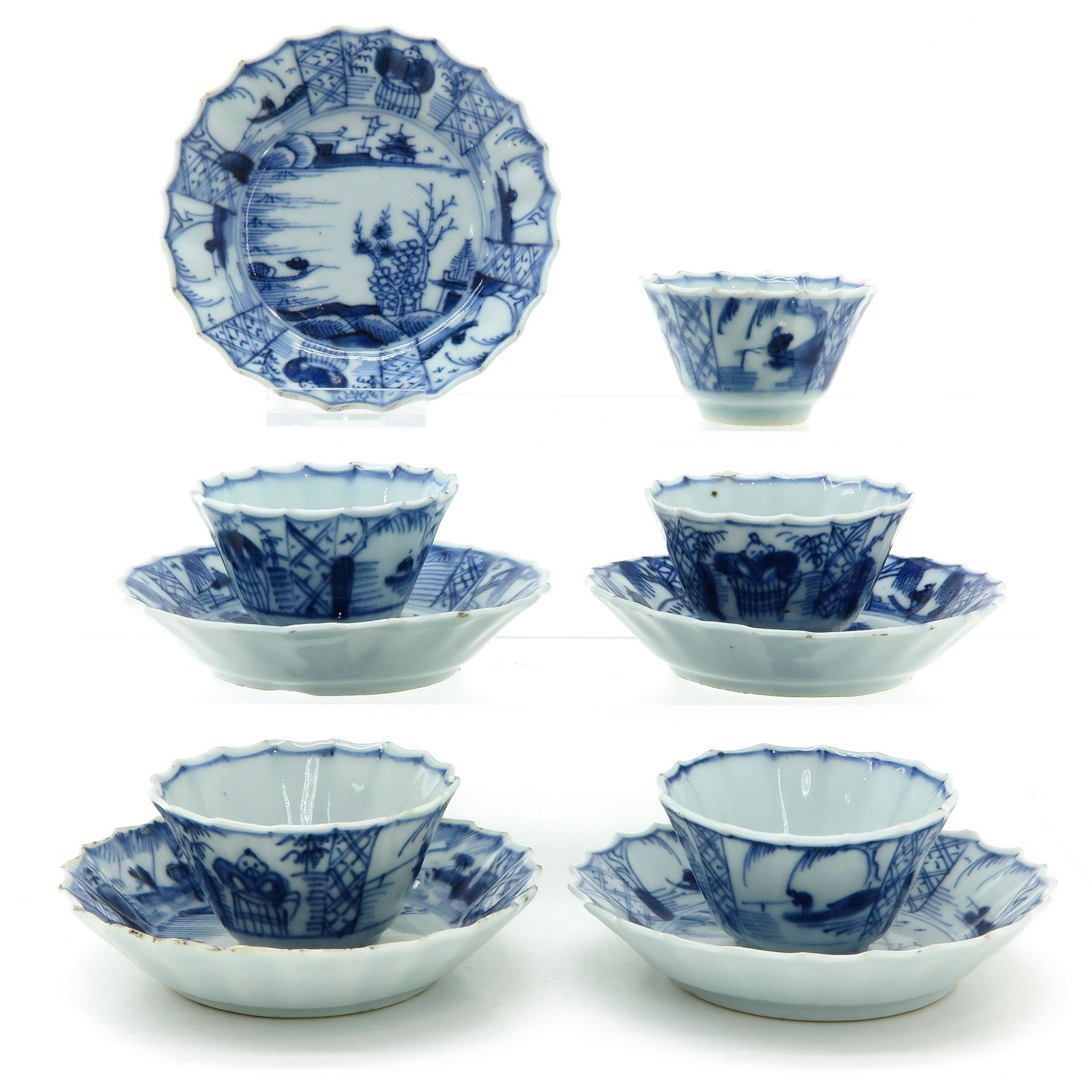 A Series of 5 Blue and White Cups and Saucers (1 of 8)