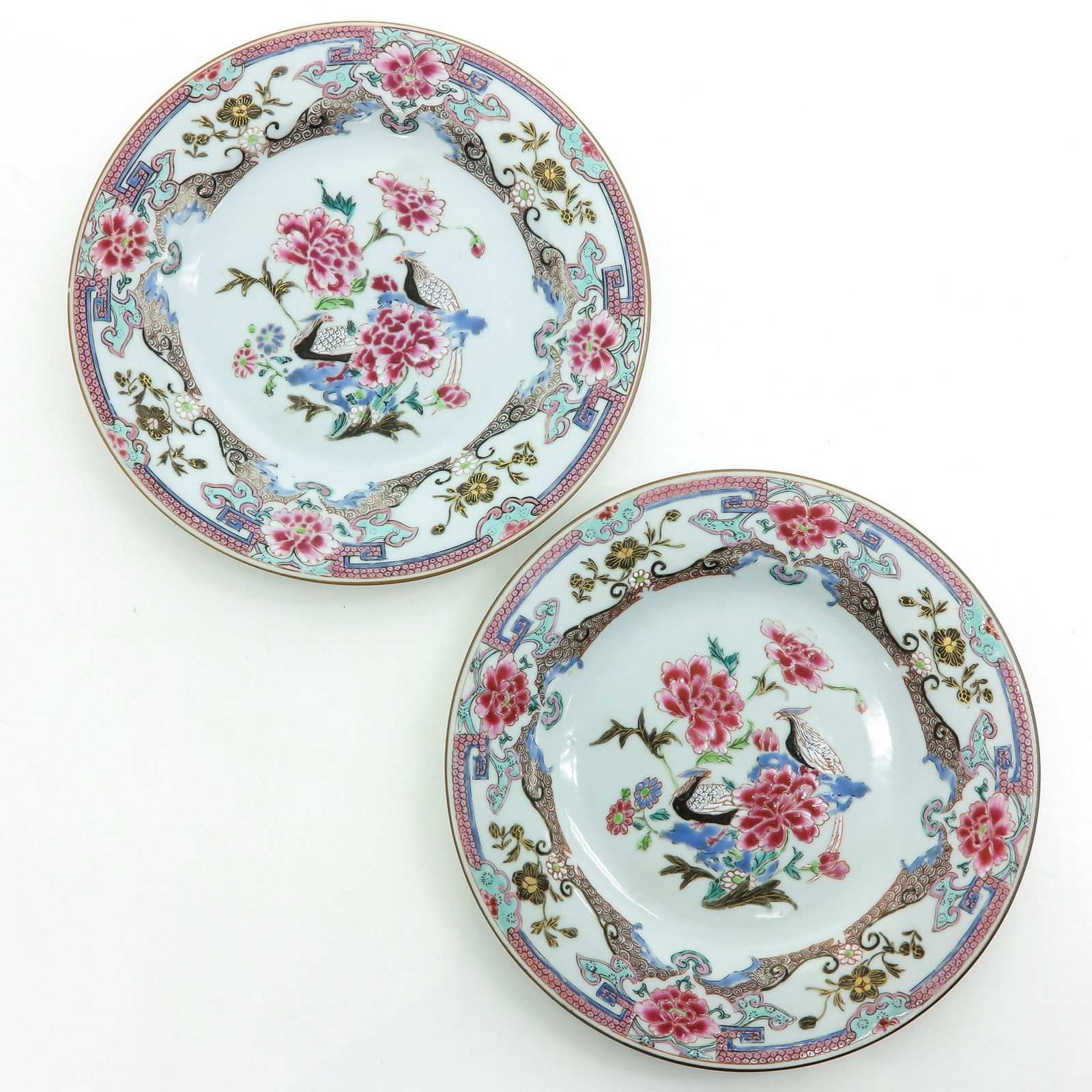 A Pair of Famille Rose and Gilt Decor Plates (1 of 4)