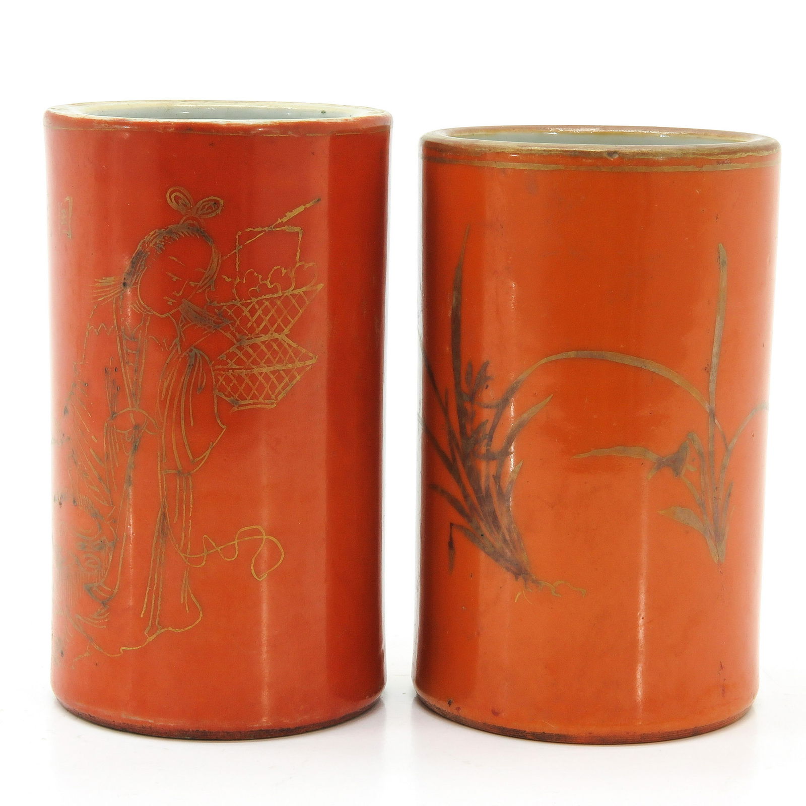 Two Orange and Gilt Decor Pencil Pots (1 of 9)