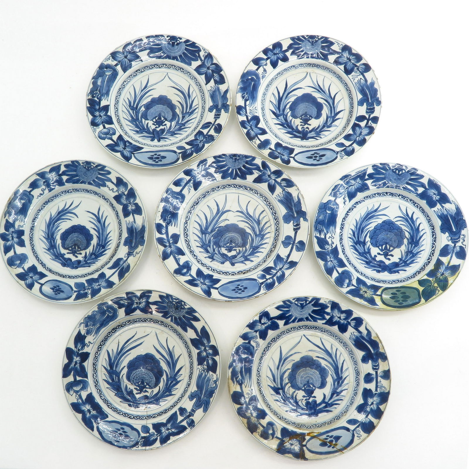 A Series of Seven Blue and White Plates (1 of 10)