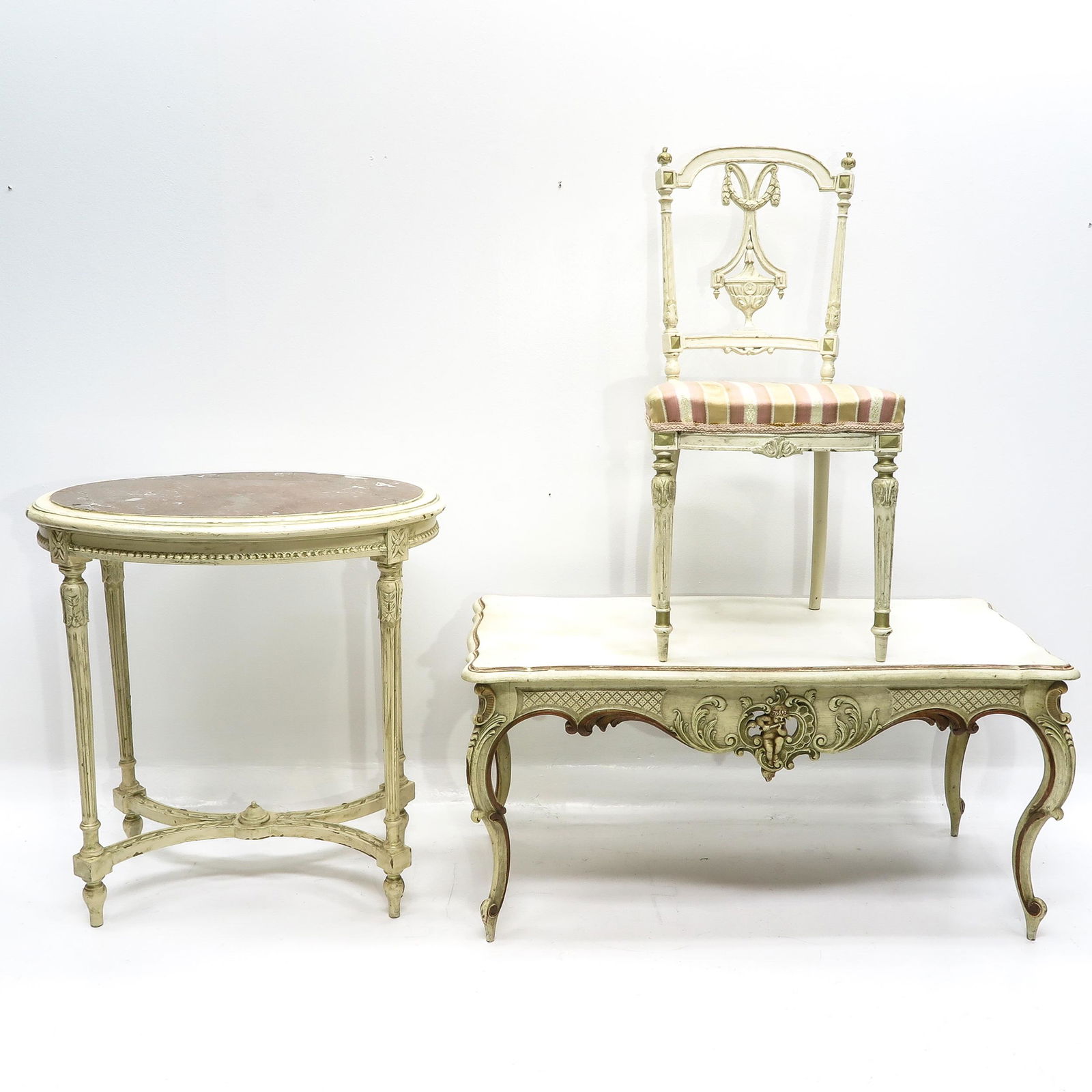 A Coffee Table, Chair and Console Table: In Louis XV and XVI styles.