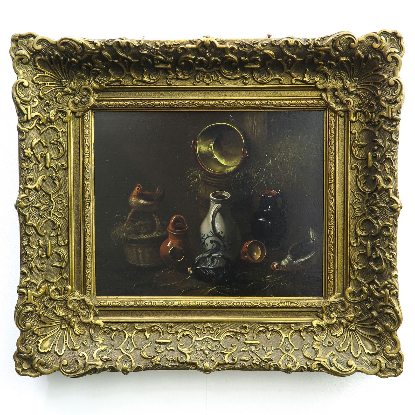 An Oil on Canvas Signed Verhoesen: 1806 - 1881, depicting chickens, 29 x 25 cm.