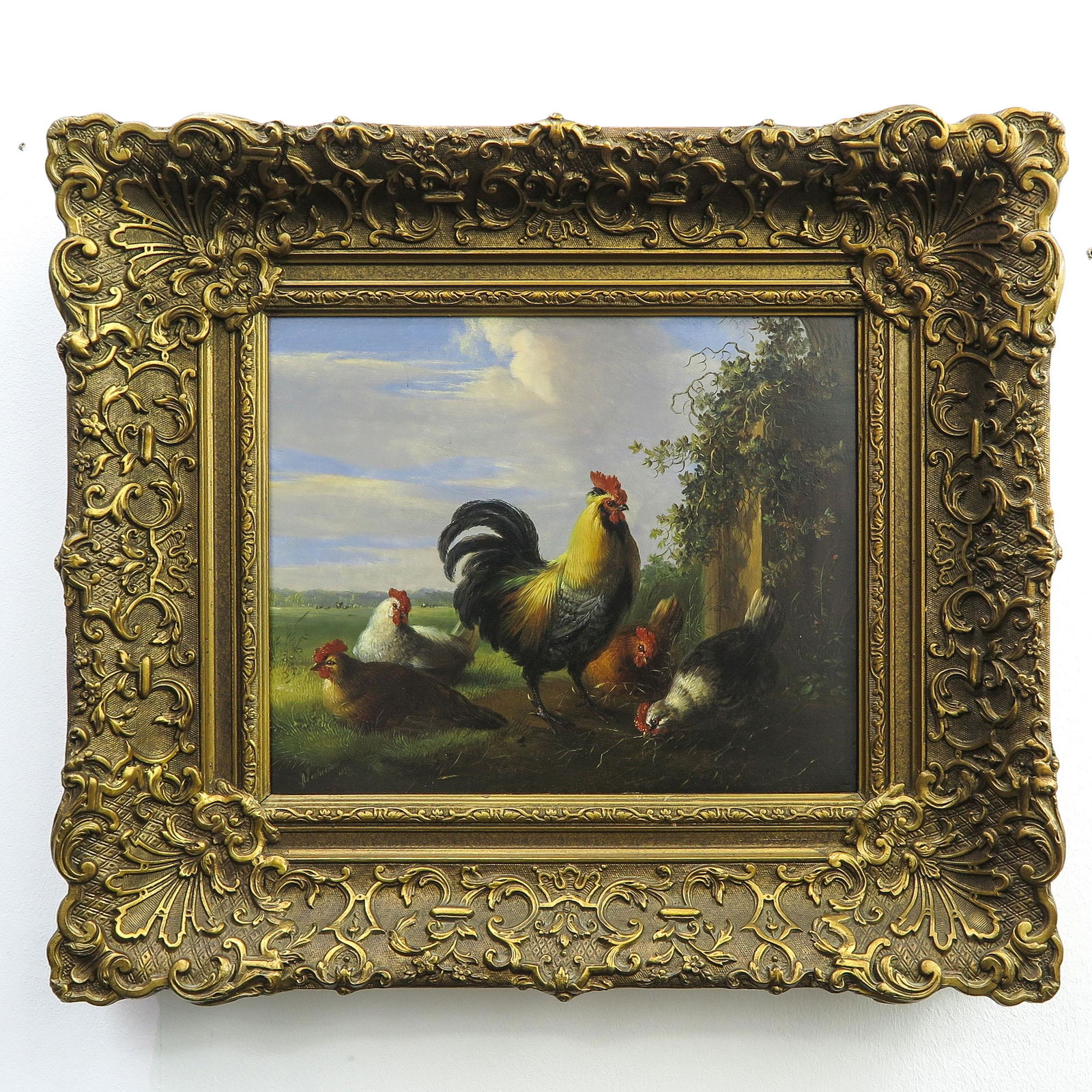 An Oil on Panel Signed Verhoesen: 1806 - 1881, depicting chickens, 29 x 25 cm.