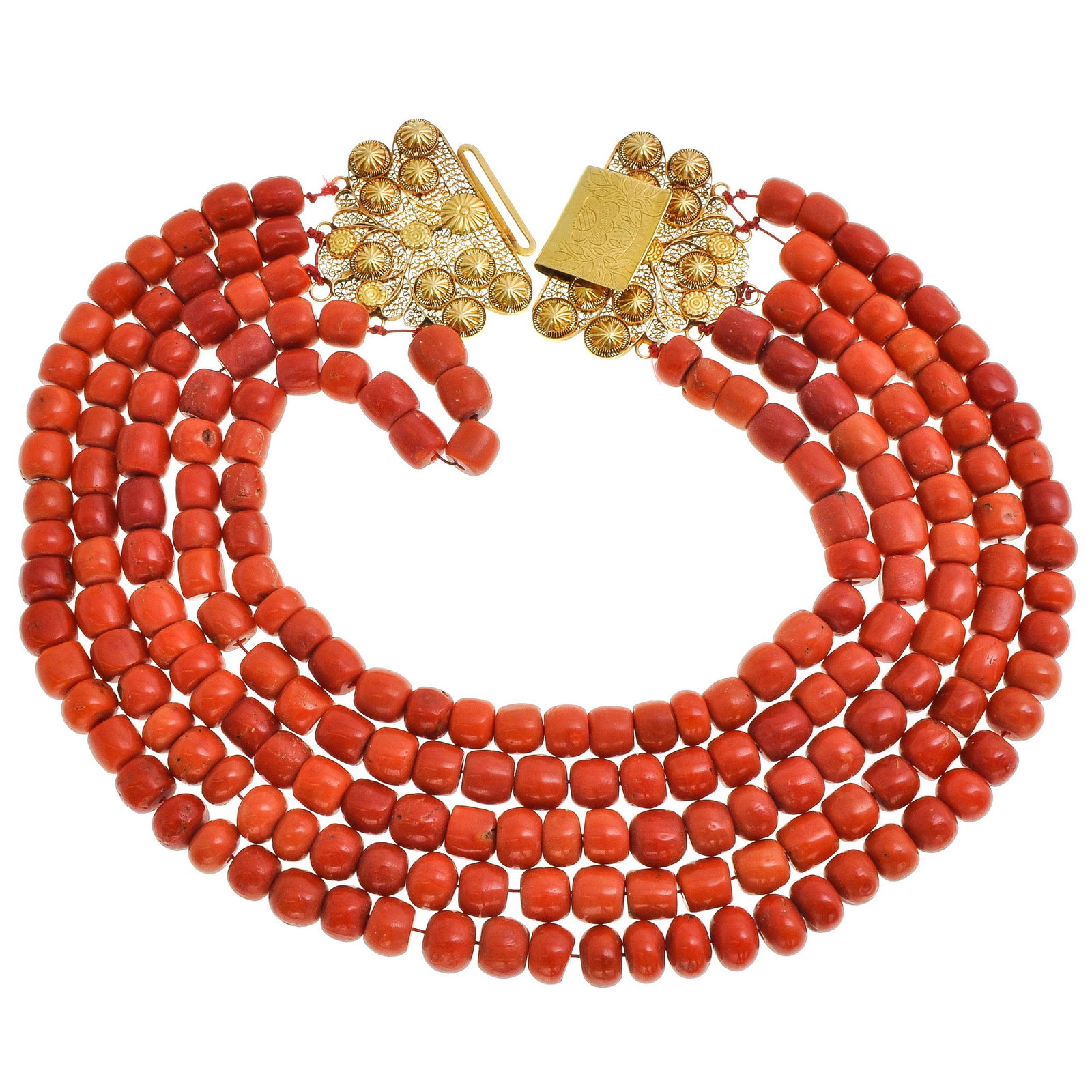 A 19th Century Red Coral Necklace on 18KG Clasp (1 of 2)