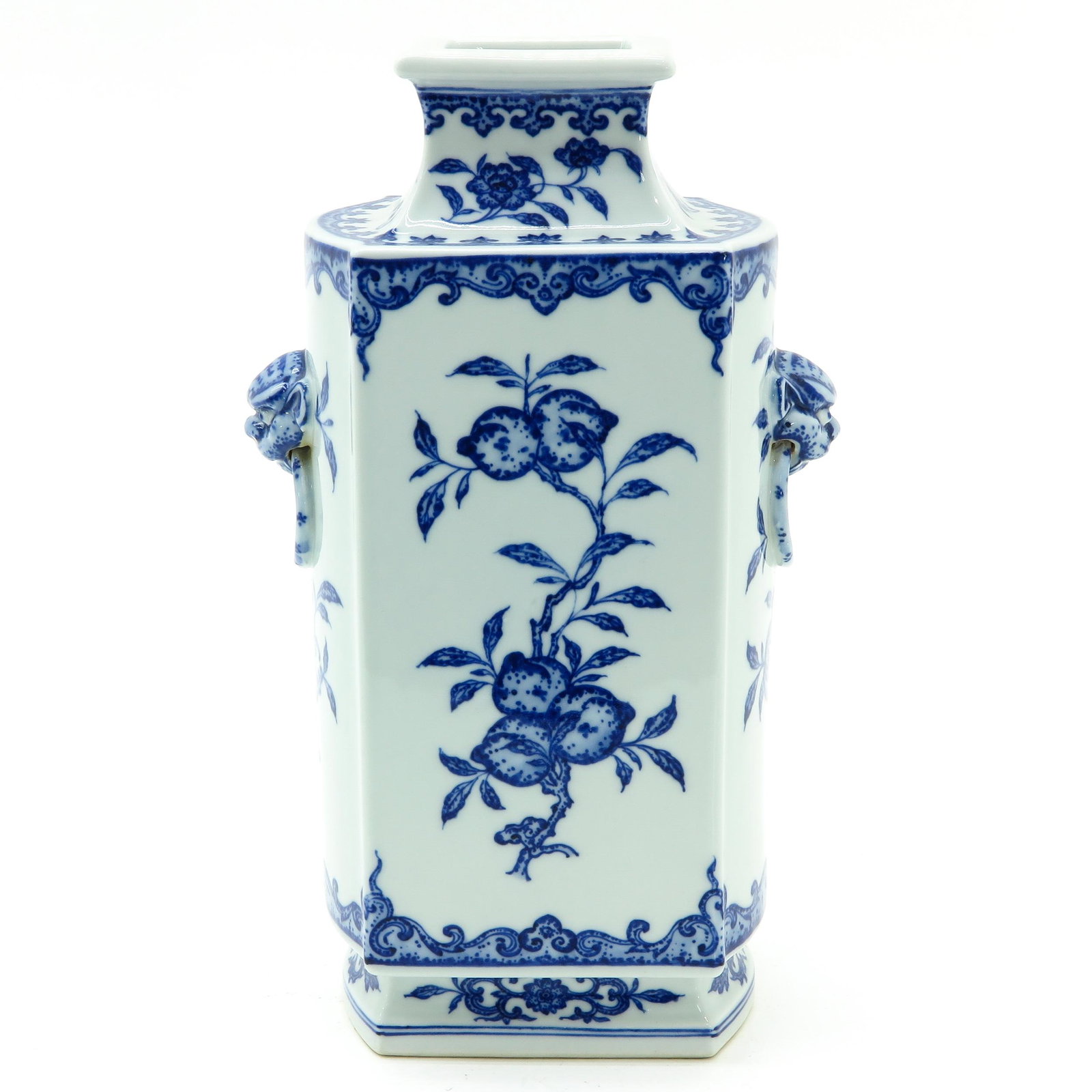 A Chinese Square Blue and White Vase: Floral decor, Qianlong mark, 28 cm. tall.