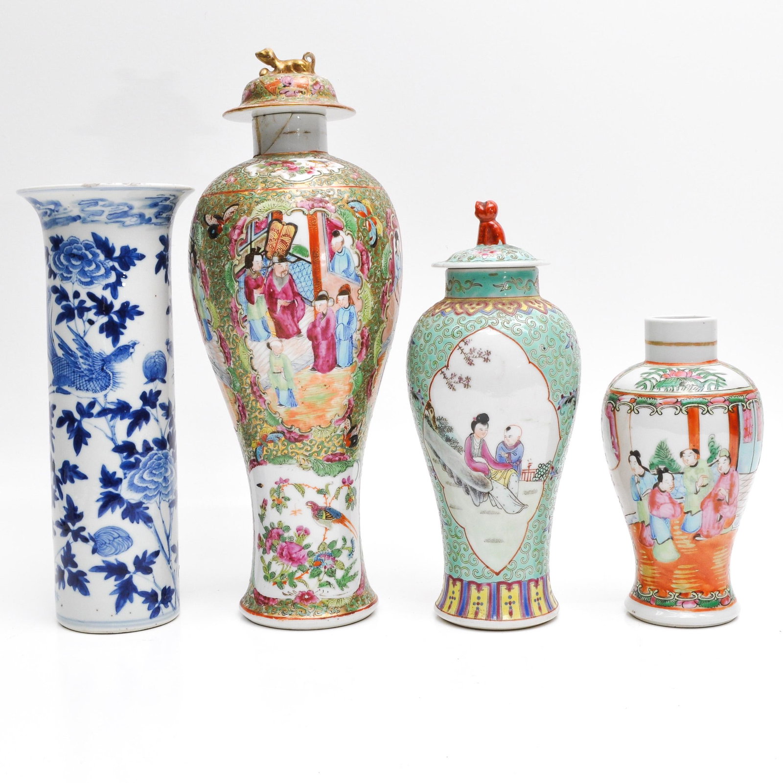 Four Chinese Porcelain Vases: In diverse decors and sizes, tallest vase is 33 cm., in diverse conditions.