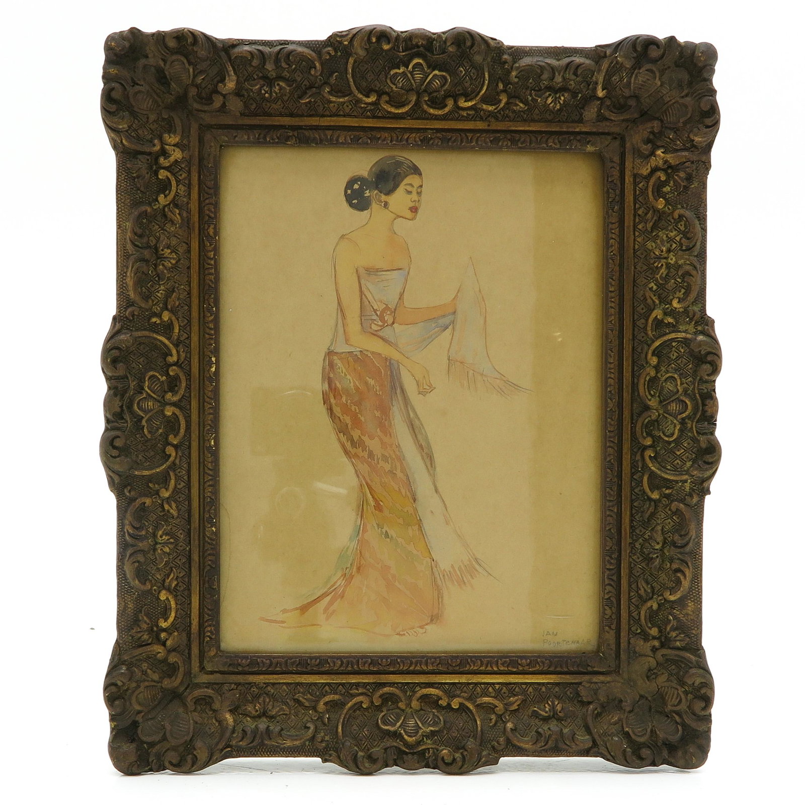 Watercolor: depicting Indonesian lady, signed, 18 x 24 cm.